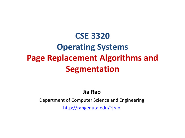 cse 3320 operating systems page replacement algorithms
