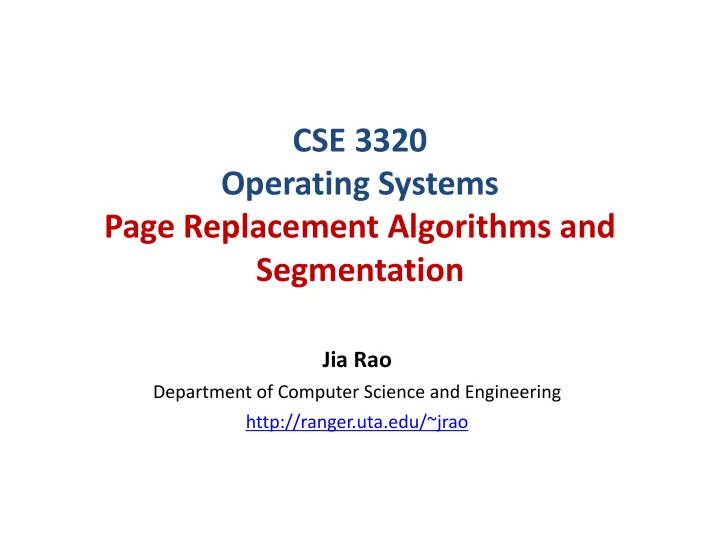 cse 3320 operating systems page replacement algorithms