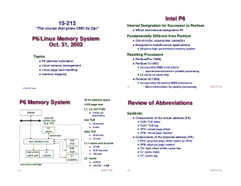 Intel P6  Intel P6  15-213  Internal Designation for Successor to Pentium  Internal Designation for