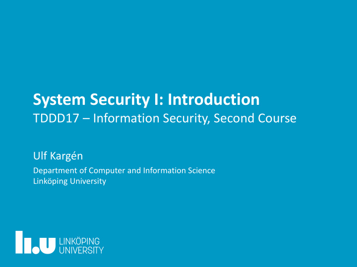 system security i introduction