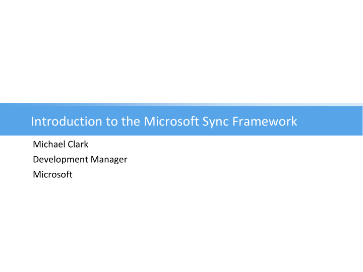 introduction to the microsoft sync framework