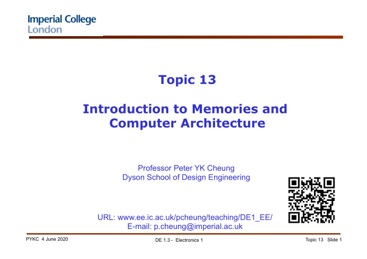 topic 13 introduction to memories and computer