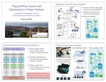 Plug-and-Play Control and purpose of electric power grid :  Optimization in Power Systems