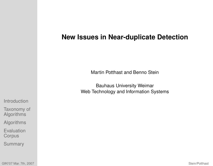 new issues in near duplicate detection