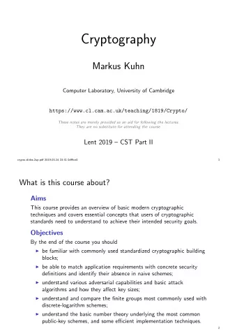 Cryptography  Markus Kuhn  Computer Laboratory, University of Cambridge