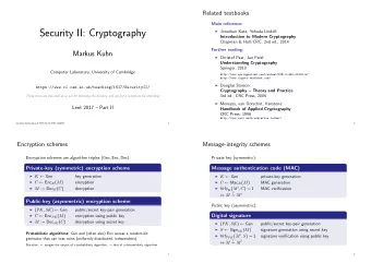 Security II: Cryptography  Jonathan Katz, Yehuda Lindell:  Introduction to Modern Cryptography
