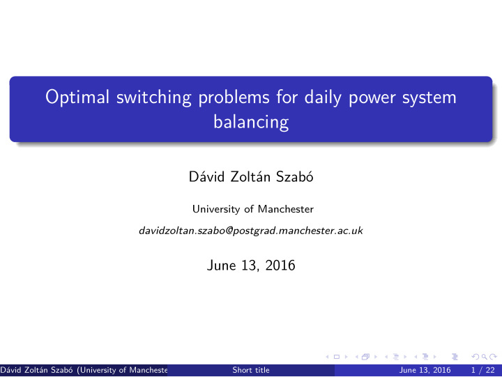 optimal switching problems for daily power system