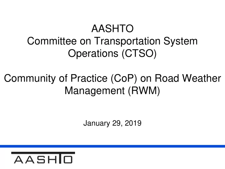 aashto committee on transportation system operations ctso