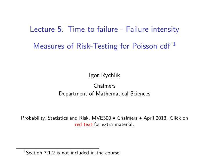lecture 5 time to failure failure intensity