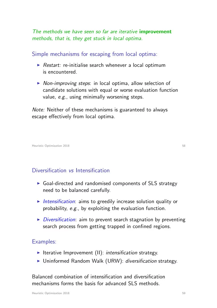 simple mechanisms for escaping from local optima