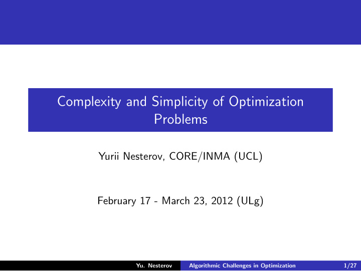 complexity and simplicity of optimization problems