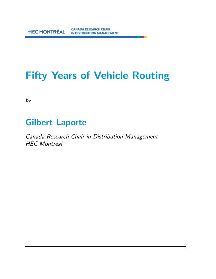 fifty years of vehicle routing