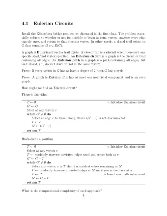 4.1  Eulerian Circuits  Recall the K  onigsberg bridge problem we discussed in the first class.