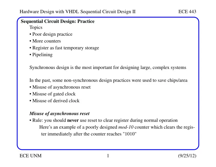 hardware design with vhdl sequential circuit design ii