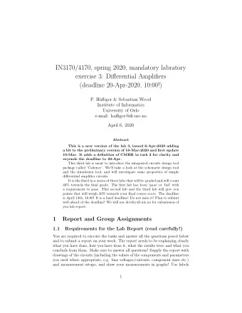 IN3170/4170, spring 2020, mandatory labratory  exercise 3: Differential Amplifiers  (deadline