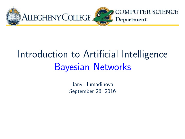introduction to artificial intelligence bayesian networks