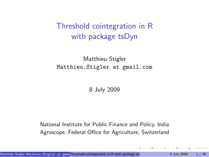 threshold cointegration in r with package tsdyn