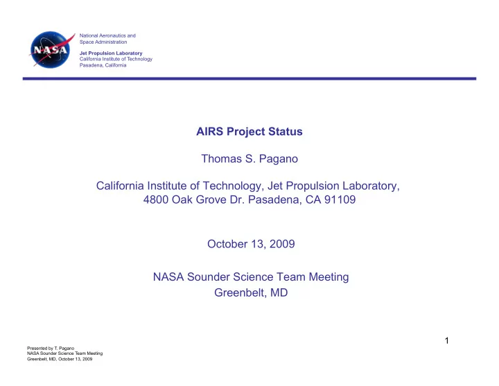 airs project status thomas s pagano california institute