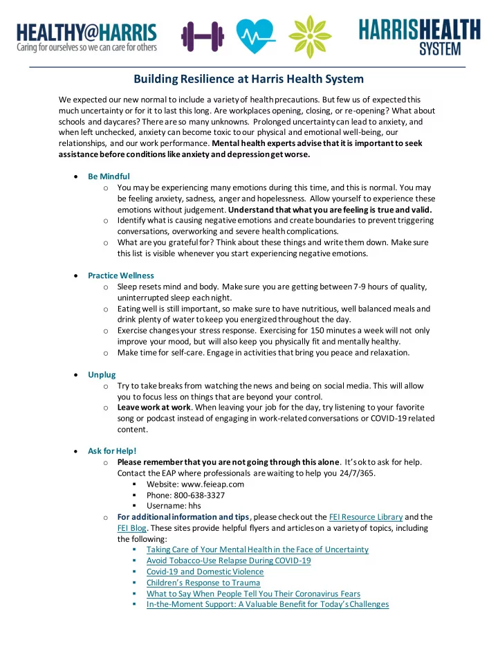 building resilience at harris health system