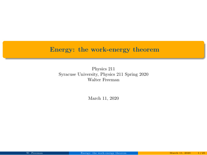energy the work energy theorem