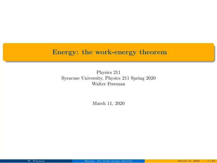 energy the work energy theorem
