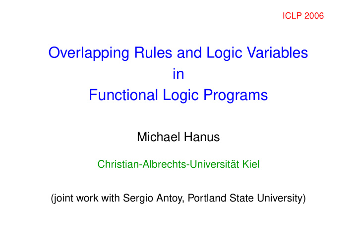 overlapping rules and logic variables in functional logic
