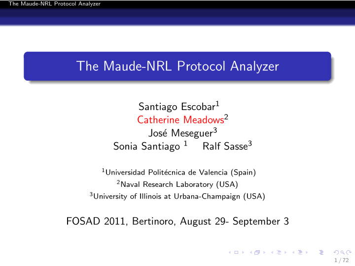 the maude nrl protocol analyzer