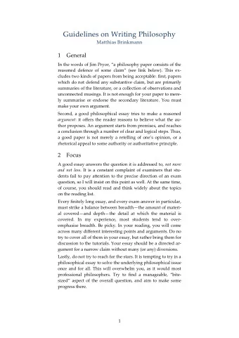 Guidelines on Writing Philosophy  Matthias Brinkmann 1 General  In the words of Jim Pryor, a