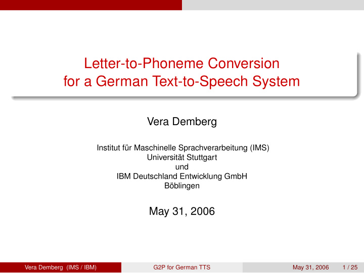 letter to phoneme conversion for a german text to speech