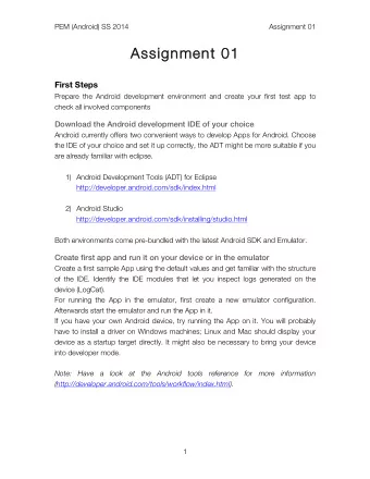 Assignment 01  Assignment 01  First Steps  Prepare the Android development environment and create