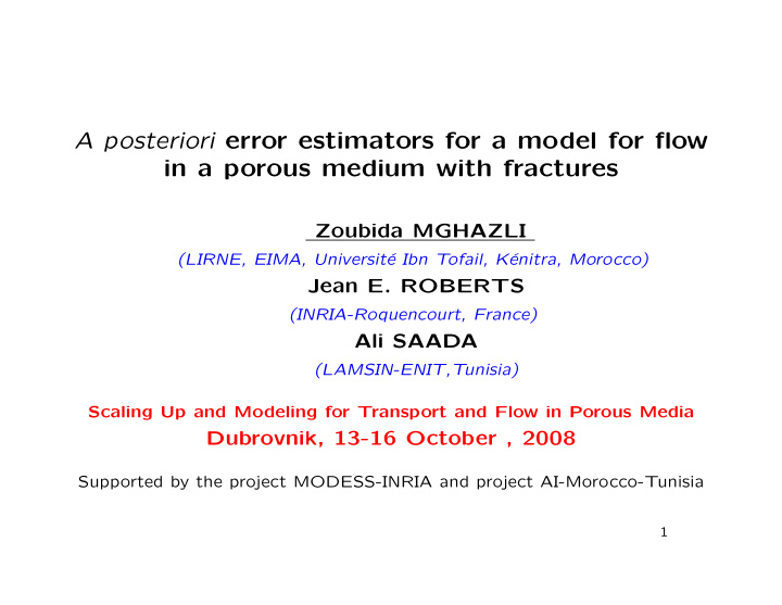 a posteriori error estimators for a model for flow in a