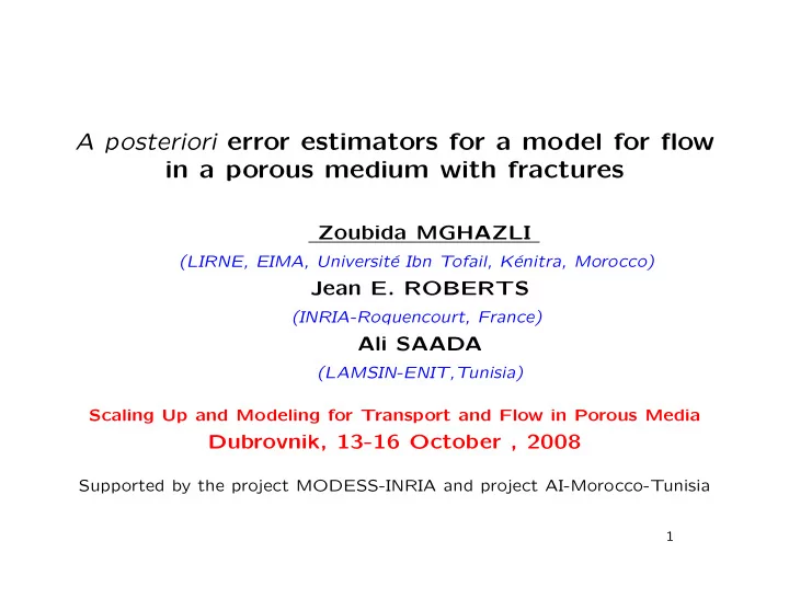a posteriori error estimators for a model for flow in a