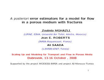 A posteriori error estimators for a model for flow  in a porous medium with fractures  Zoubida