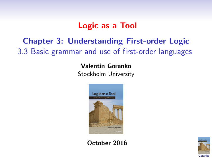 logic as a tool chapter 3 understanding first order logic
