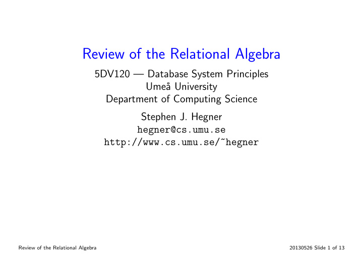 review of the relational algebra