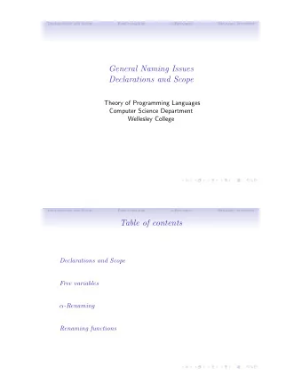 General Naming Issues  Declarations and Scope  Theory of Programming Languages  Computer Science