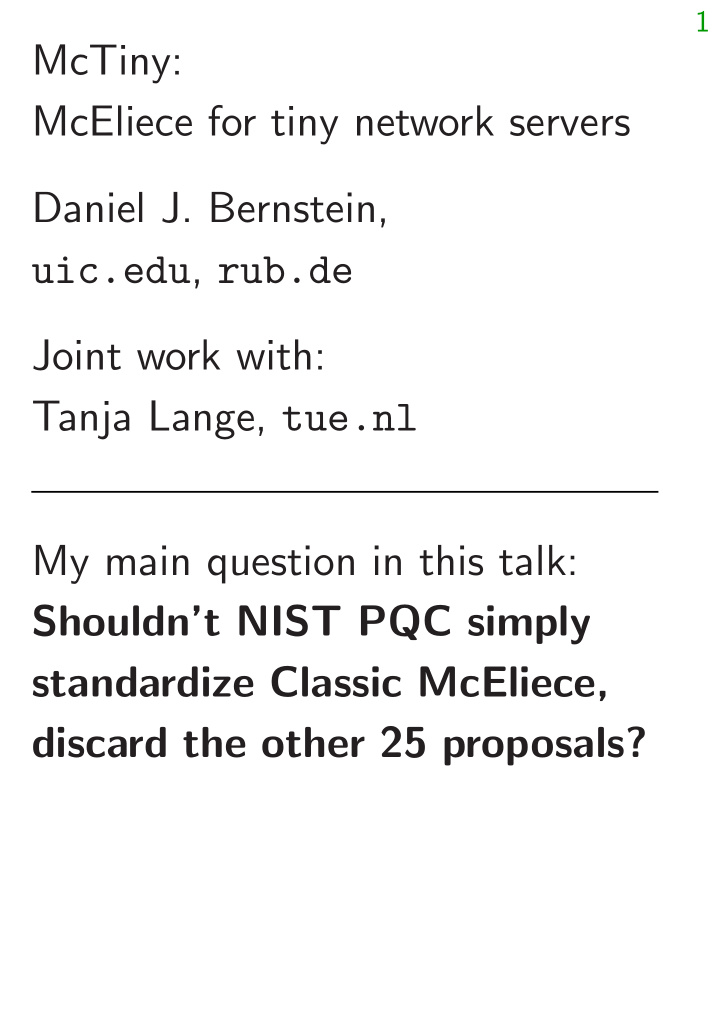 mctiny mceliece for tiny network servers daniel j