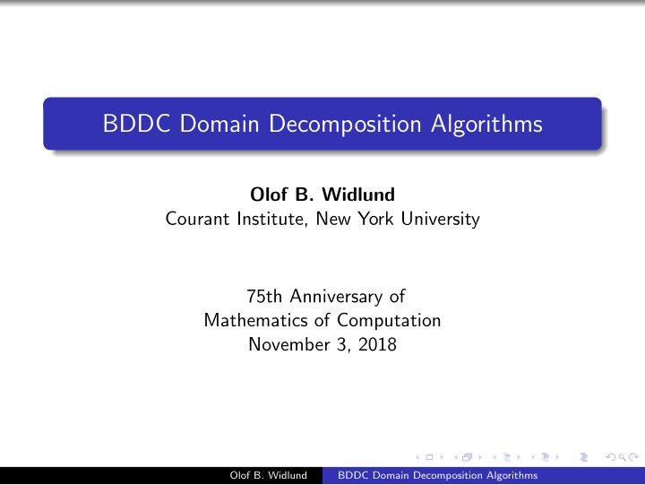 bddc domain decomposition algorithms