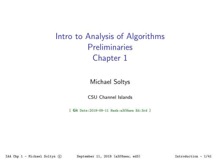 intro to analysis of algorithms preliminaries chapter 1