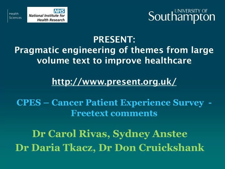dr carol rivas sydney anstee dr daria tkacz dr don
