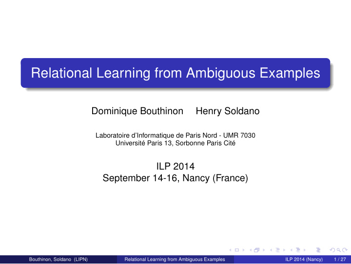 relational learning from ambiguous examples