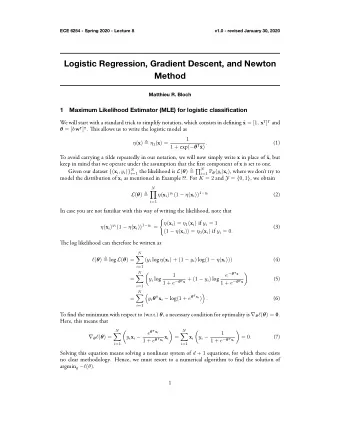 Logistic Regression, Gradient Descent, and Newton  Method  Matthieu R. Bloch  1  Maximum Likelihood