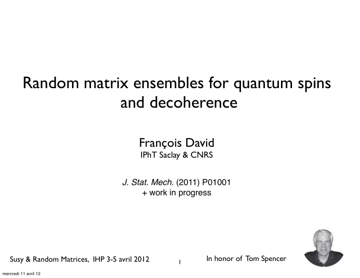random matrix ensembles for quantum spins and decoherence