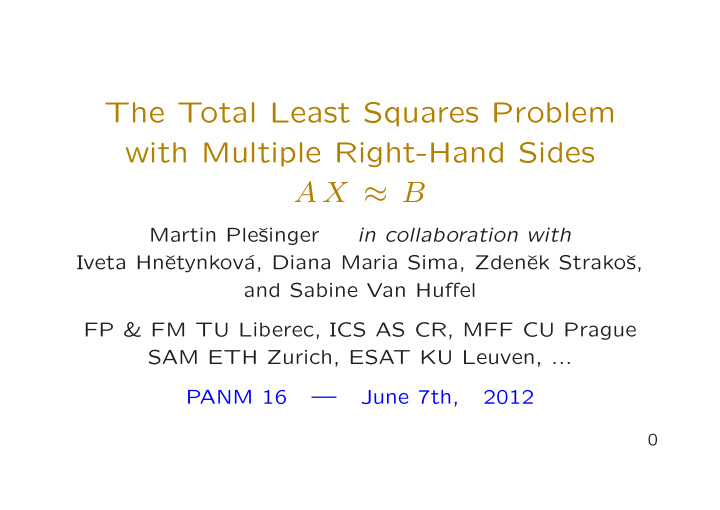 the total least squares problem with multiple right hand