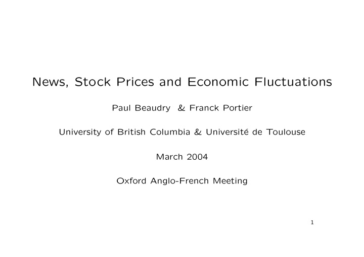 news stock prices and economic fluctuations