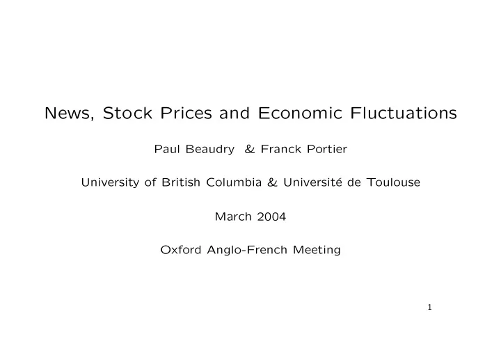 news stock prices and economic fluctuations