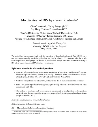 Ad-nominal modification: existential implication, uncertainty about the witness  In (2)(4) the