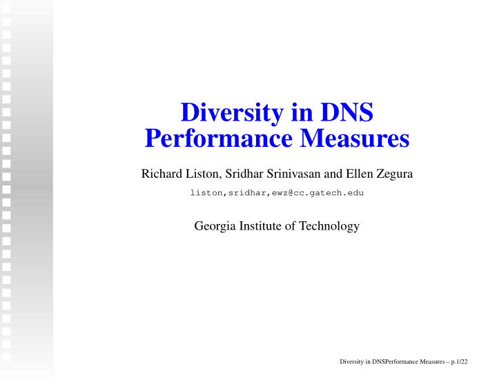 diversity in dns performance measures