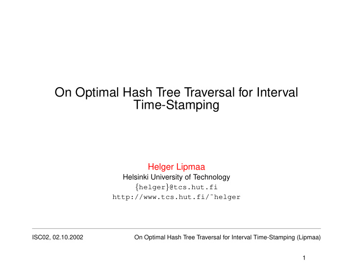 on optimal hash tree traversal for interval time stamping
