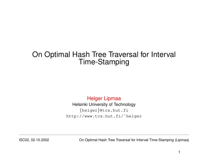 on optimal hash tree traversal for interval time stamping